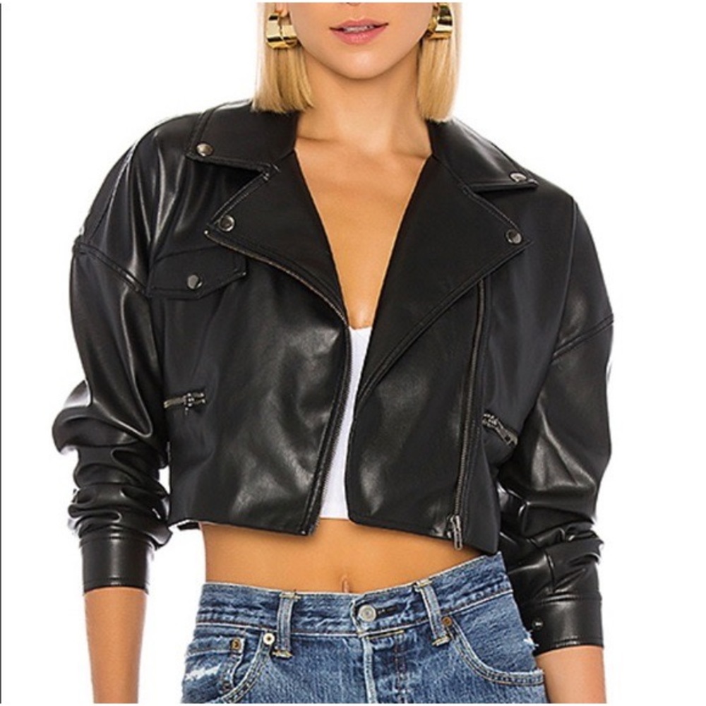 Lovers & Friends Hendrix Vegan Leather Cropped Motorcycle Biker Jacket Revolve